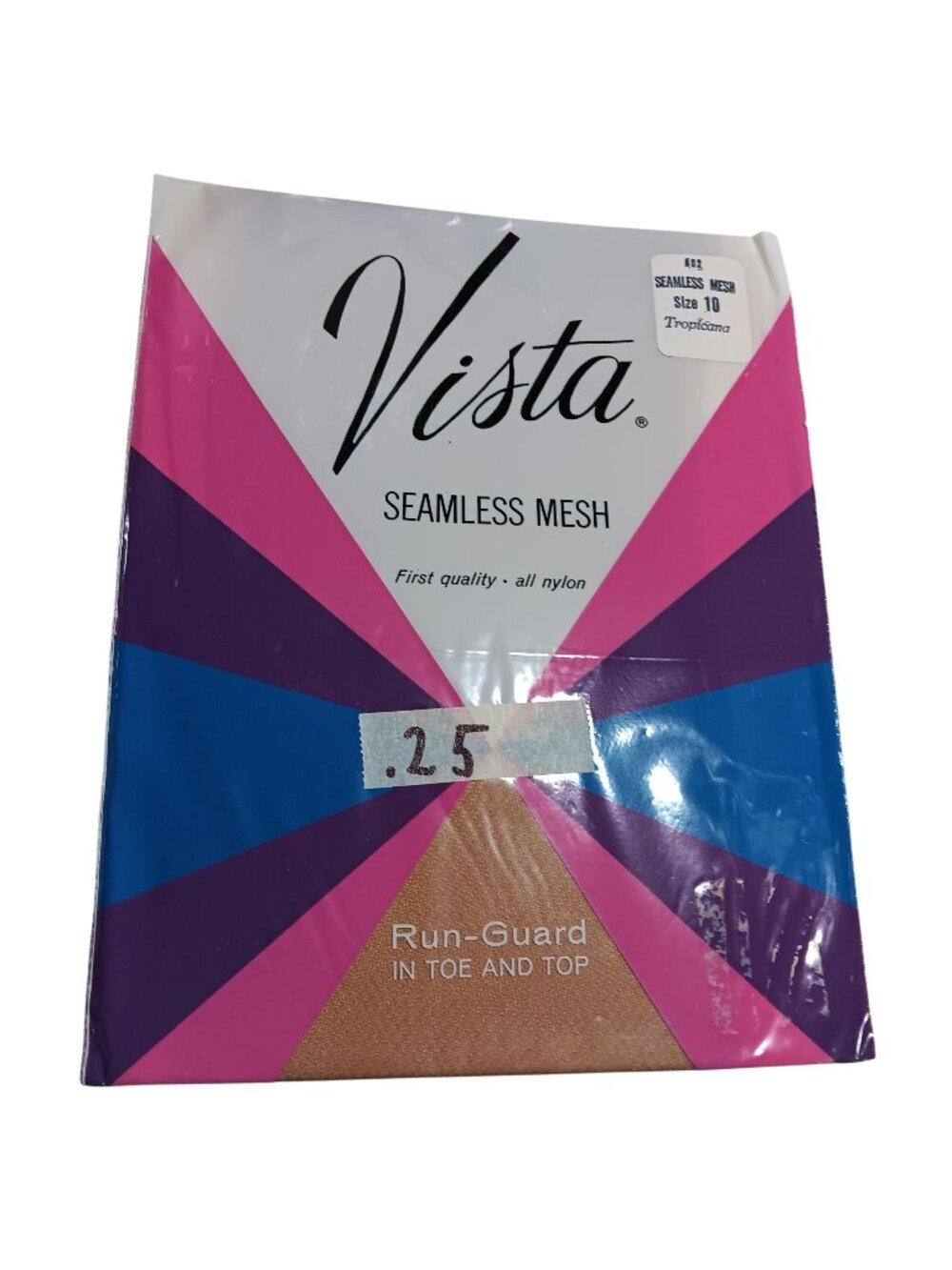 Vtg 70s Vista Seamless Mesh Run-Guard Pantyhose Size 10 Nylon Tropicana